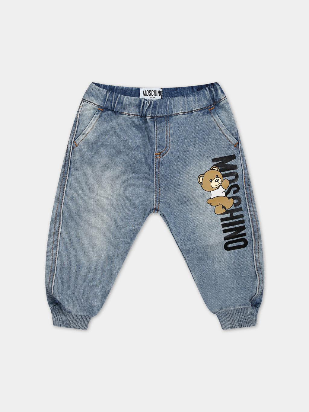 Denim jeans for baby boy with Teddy Bear and logo